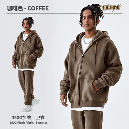 Tilani Men's Sweatshirt Cross-Border Casual Sports Suit Fashionable Pure Color Sweatshirt for Men and Women Simple Zipper Hoodie