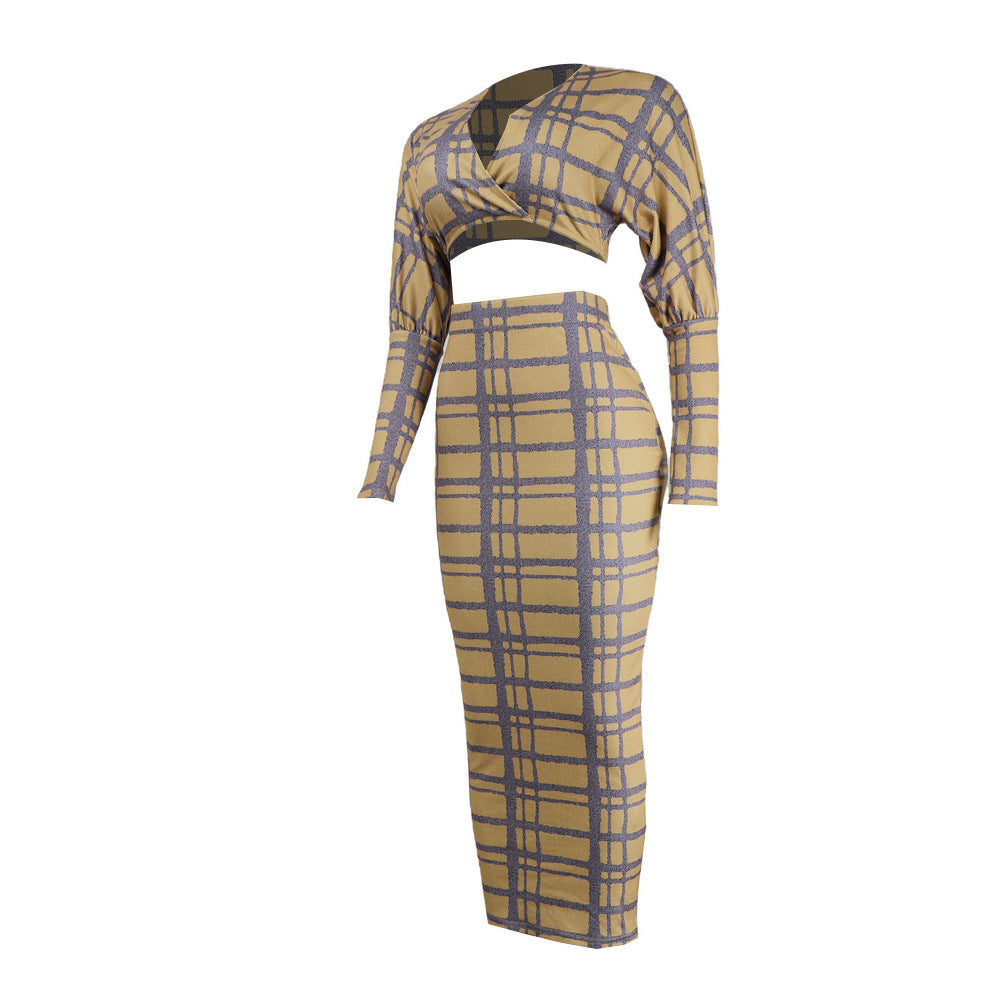 UK2295 European and American Sexy V-neck Chest Wrap Hip Skirt Two-piece Night Dress