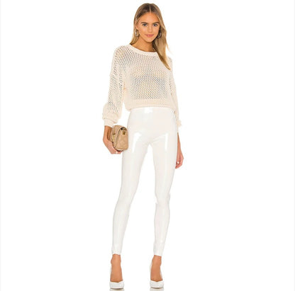 Cross-border Amazon Europe and America White Leather Pants Women's Cropped Pants Sexy PU Tight Slim Fit Summer Foreign Trade Hot Women's Clothing