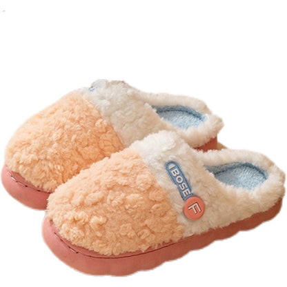 Cotton Slippers for Women, Autumn and Winter New Color Matching Home Indoor Non-Slip Warm Home Thick-Soled Plush Slippers for Men