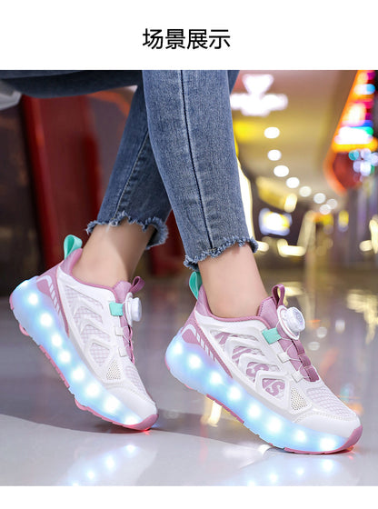 Cross-Border Children's Four-Wheel Roller Shoes, Boys' Light-Up Shoes, Detachable Girls' Student Sports Shoes, Children's Roller Skating Shoes
