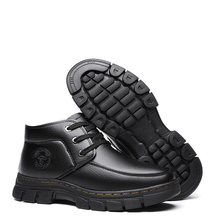 Cotton-padded shoes men's winter fleece-lined thick warm pure sheepskin fur cotton-padded boots middle-aged and elderly dad shoes non-slip cotton-padded leather shoes