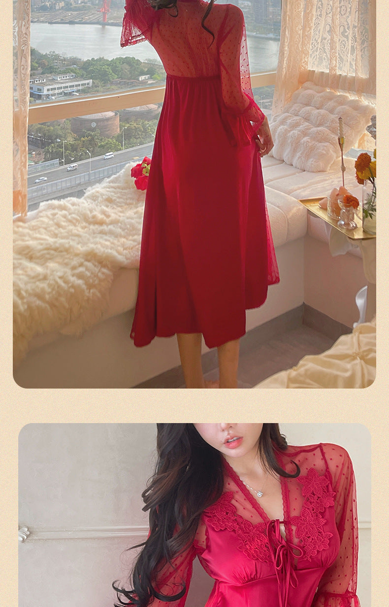 Sexy Pajamas Women's dress Ice Silk French Court with Chest Pad Pure Desire Fairy Nightdress 2025 New Summer