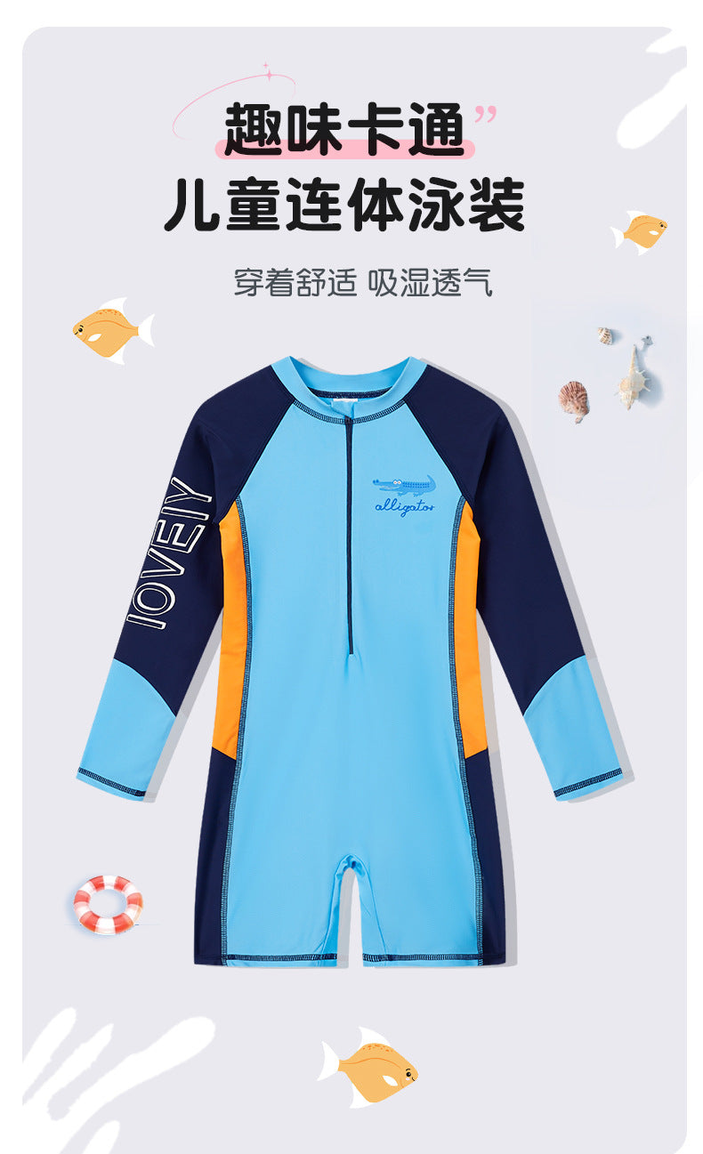 Summer New Children's Swimsuit Big Children's Long-sleeved Sunscreen Suit Boy's Swimsuit Comfortable Fit Student's Swimsuit