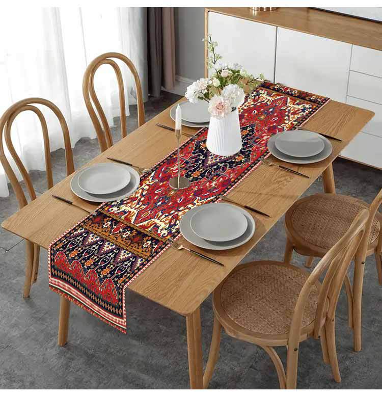 New European Style Textured Printed Table Flag Cross-Border Linen Restaurant Decoration Bohemian Style Long Tablecloth Wholesale