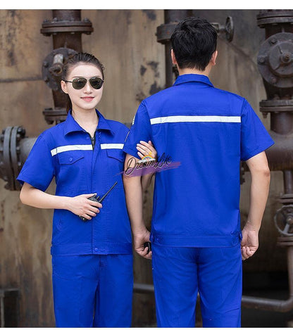 Summer thin anti-static overalls suit men's and women's long short sleeve gas station filling station gas petrochemical electricsuit