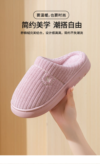 Women's Thick-Soled Winter Non-Slip Couple Indoor Warm Home Slippers with Fur for Men and Women