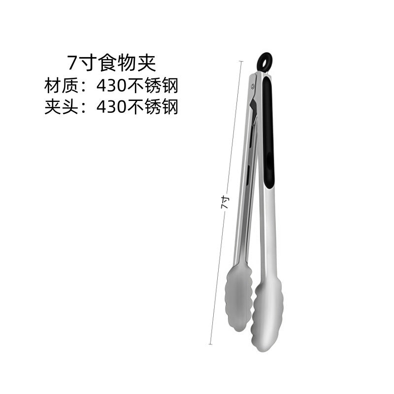 Cross-Border High-Temperature Resistant Steak Grilling Tongs 430 Stainless Steel Anti-Scalding Thickened Barbecue Tongs Kitchen Tools Food Tongs