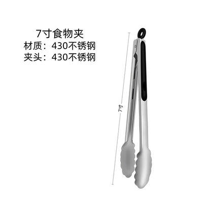 Cross-Border High-Temperature Resistant Steak Grilling Tongs 430 Stainless Steel Anti-Scalding Thickened Barbecue Tongs Kitchen Tools Food Tongs
