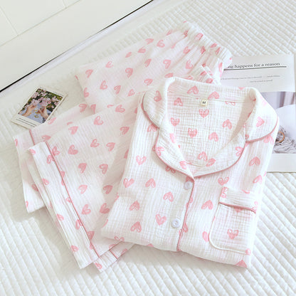 Various Style Spring and Summer Cotton Crepe Pajamas Sweet Three-Piece Short-Sleeved Trousers Spring and Autumn Loose Casual suit