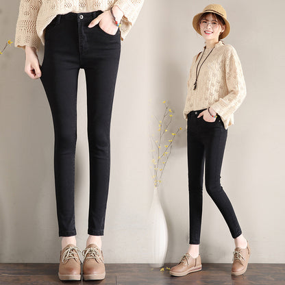 Dark Blue Jeans Women's 2023 New Summer High Waist Summer Thin Stretch Slim-Fit Small Feet Nine-point Tight