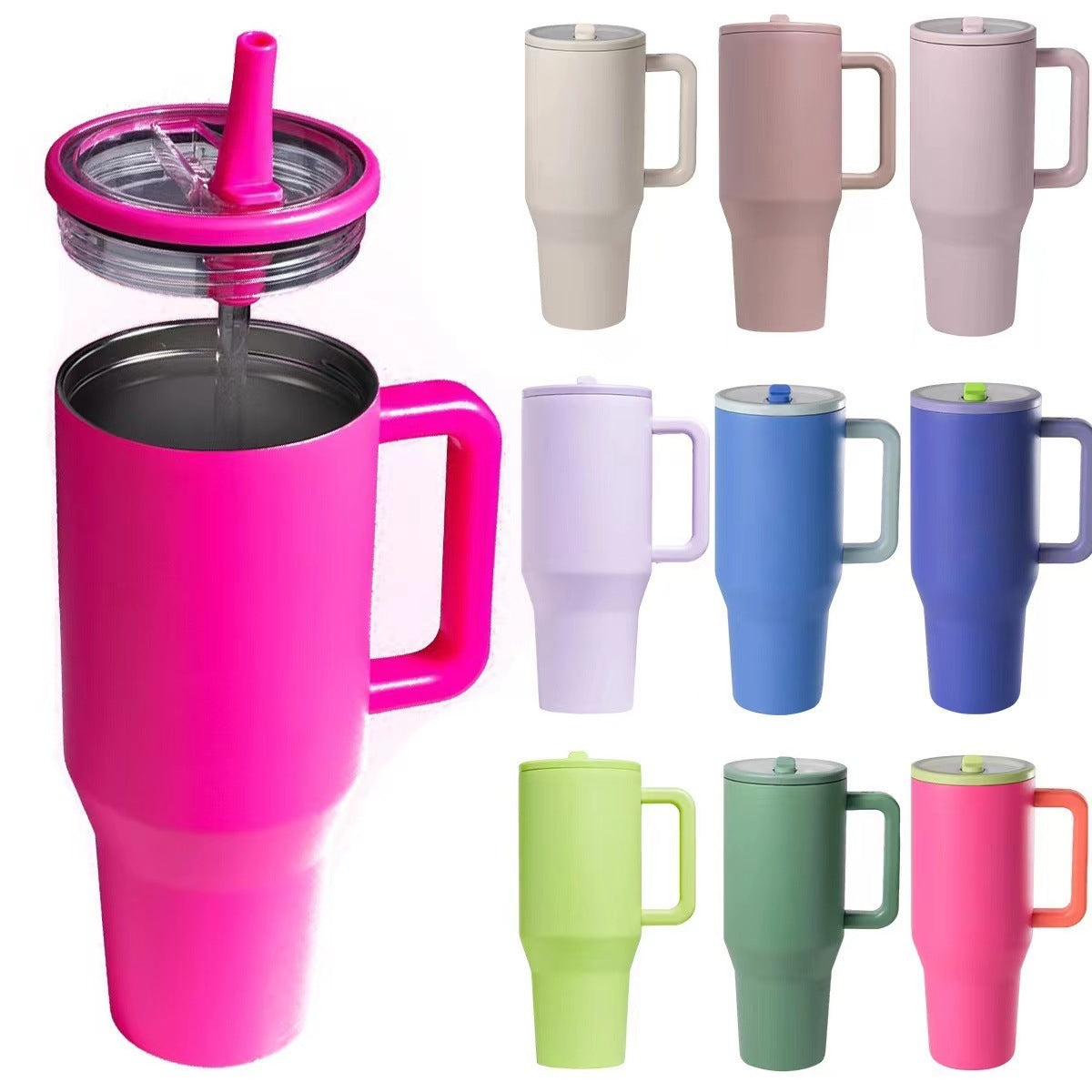 Cross-Border Amazon Best-Selling 40oz Big Mac Double-Layer Straw Mouth Car Cup Large Capacity Car Handle Ice Cup
