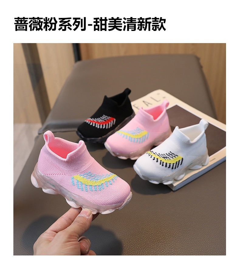 Spring LED lights men's and women's children's shoes factory direct breathable fly woven socks shoes luminous sports shoes spot