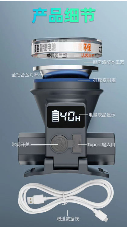 Headlight Strong Light Outdoor Special Led Ultra-Long Battery Life Rechargeable Waterproof Searchlight Super Bright Night Fishing Long-Range Fishing Light