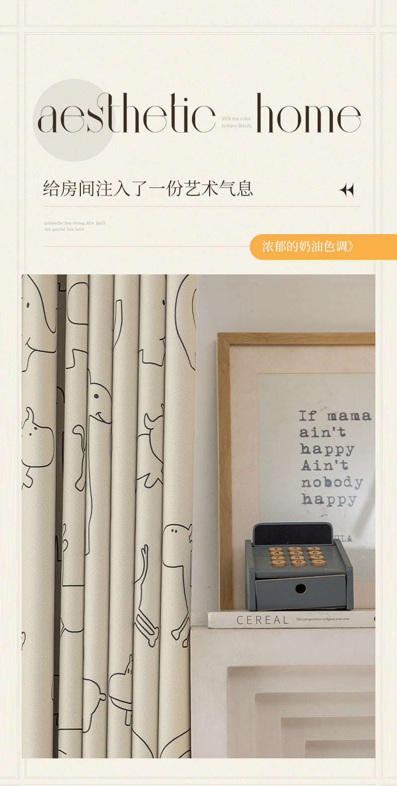 Children's Curtains with Digital Printing on Black Gold Base Fabric, Light Luxury Style for Bedroom and Living Room, Thickened New Model, Shaoxing Curtains, Blackout Wholesale