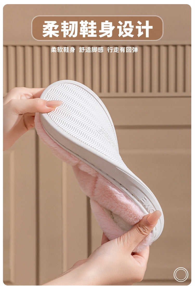 Winter Cotton Slippers for Women, Fleece-Lined, Indoor, Non-Slip, Warm, Thick-Soled, Wear-Resistant, Essential for Home Use, Couple's Cotton Patchwork New Style