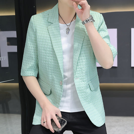 Summer half sleeve thin suit Korean style men's half sleeve fashionable fashionable jacket slim fit trendy summer small suit by PDG ibma