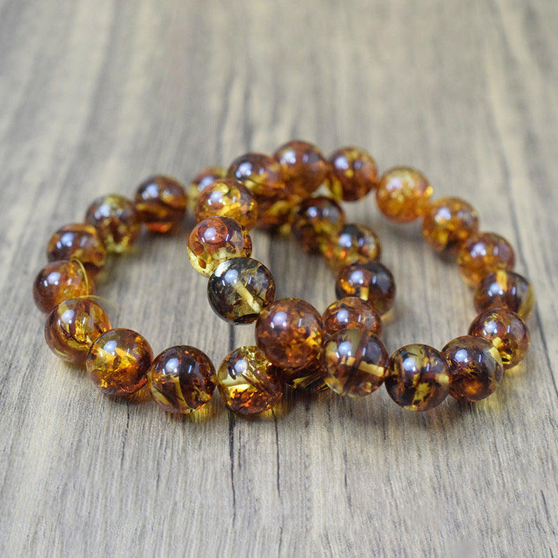 Natural Raw Ore Baltic Unoptimized Amber Flower Perer Round Bead Bracelet Large Golden Flower Popcorn Clear Water