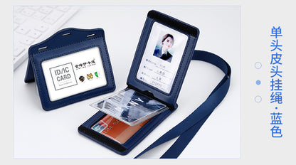 Real work permit leather case unit work permit with lanyard four-card work card badge hanging neck staff card bus access control