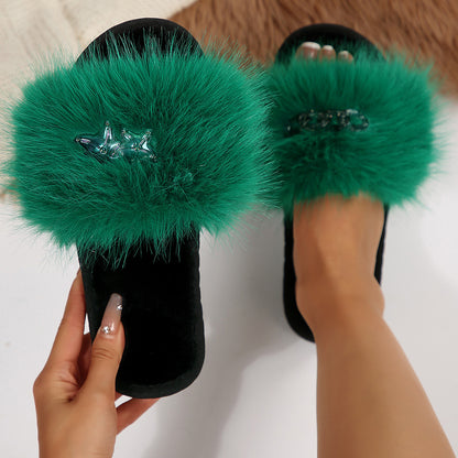 Cross-Border Foreign Trade Amazon Women's Open-Toe Thickened Flip-Flops Comfortable Soft-Soled Slippers Women's Large Size Furry Slippers