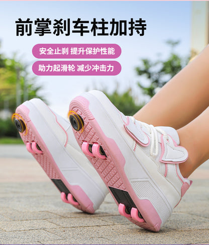 Teenagers Roller Skating Shoes for Girls and Students with Brake Button Pulley Sports Shoes That Can Walk and Glide