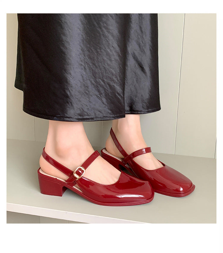 Southeast Asia New Style Baotou Wedge Buckle Fashion All-match Mary Jane Thick Heel Shallow Mouth Shoes for Women Summer