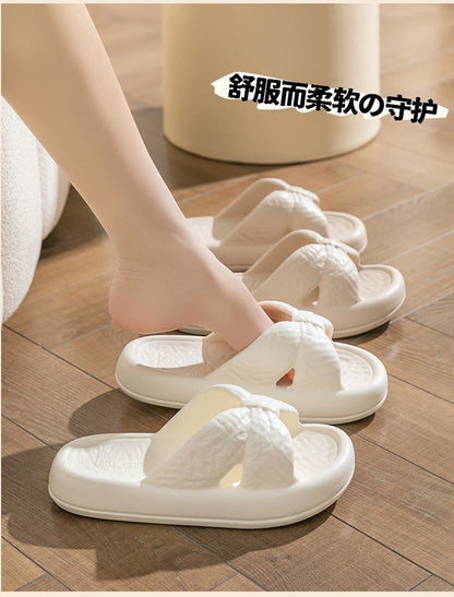 New Home Slippers for Women with Bows, Indoor Quick-Drying, Non-Slip, Bathing and Stepping on Shit, Solid Color Casual Sandals and Slippers Wholesale