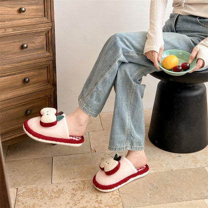 Apple Cute Closed-Toe Plush Cotton Slippers for Women, Winter 2026 New Model, Indoor Home Warm Non-Slip Odor-Resistant