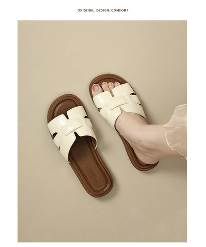 2025 New French Retro Leather Slippers Niche Casual Flat Versatile Slip-On Sandals for Women