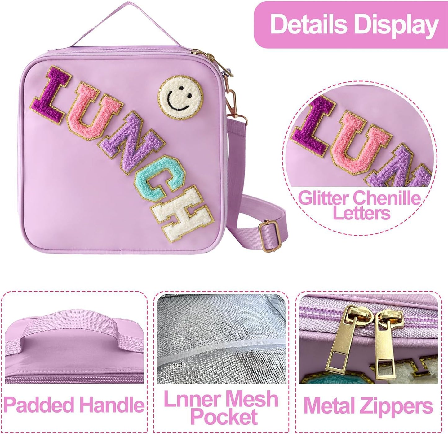 Amazon Explosions Smiley Letters Portable Lunch Bag Outdoor Portable Aluminum Film Fresh-keeping Bag Insulation Bag Cross-border Exclusive