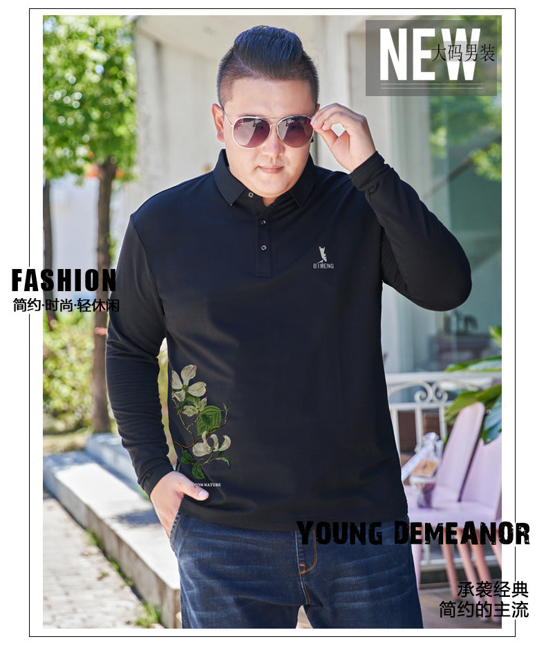 Fat guy lapel long-sleeved T-shirt men's plus size polo shirt fat youth autumn T-shirt bottoming shirt
