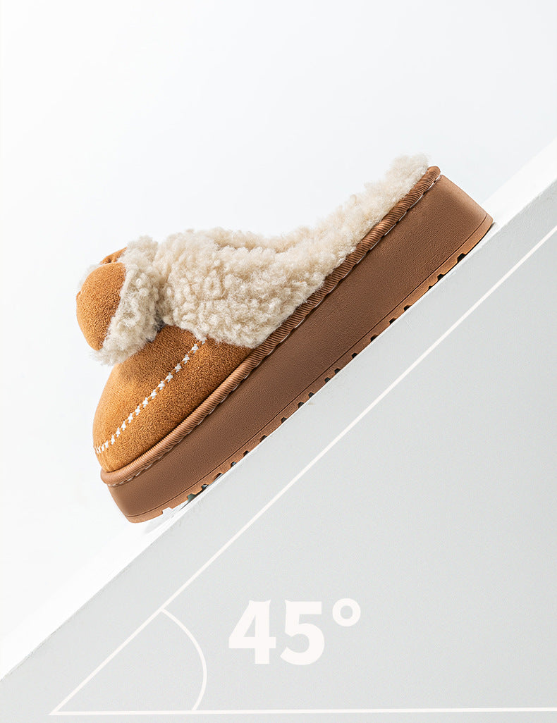 Cute Thick-Soled Cotton Slippers for Women in Autumn and Winter, Indoor Non-Slip Warm Soft Thick-Soled Furry Slippers for Postpartum Period