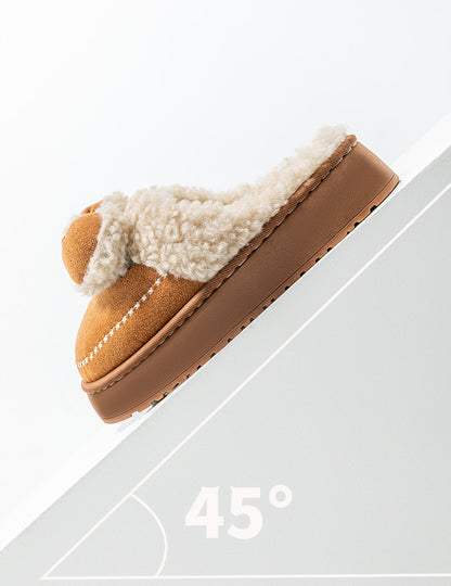 Cute Thick-Soled Cotton Slippers for Women in Autumn and Winter, Indoor Non-Slip Warm Soft Thick-Soled Furry Slippers for Postpartum Period