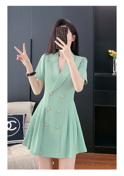 French Hepburn Style Small Black Dress High Sense High Cold Royal Sister Fried Street Small Fragrance Style Pleated Professional Suit dress Summer