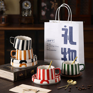 Retro High-grade Sense Striped Kiln Change Ceramic Cup Hotel Home Office Milk Coffee Cup Afternoon Tea Drinking Cup