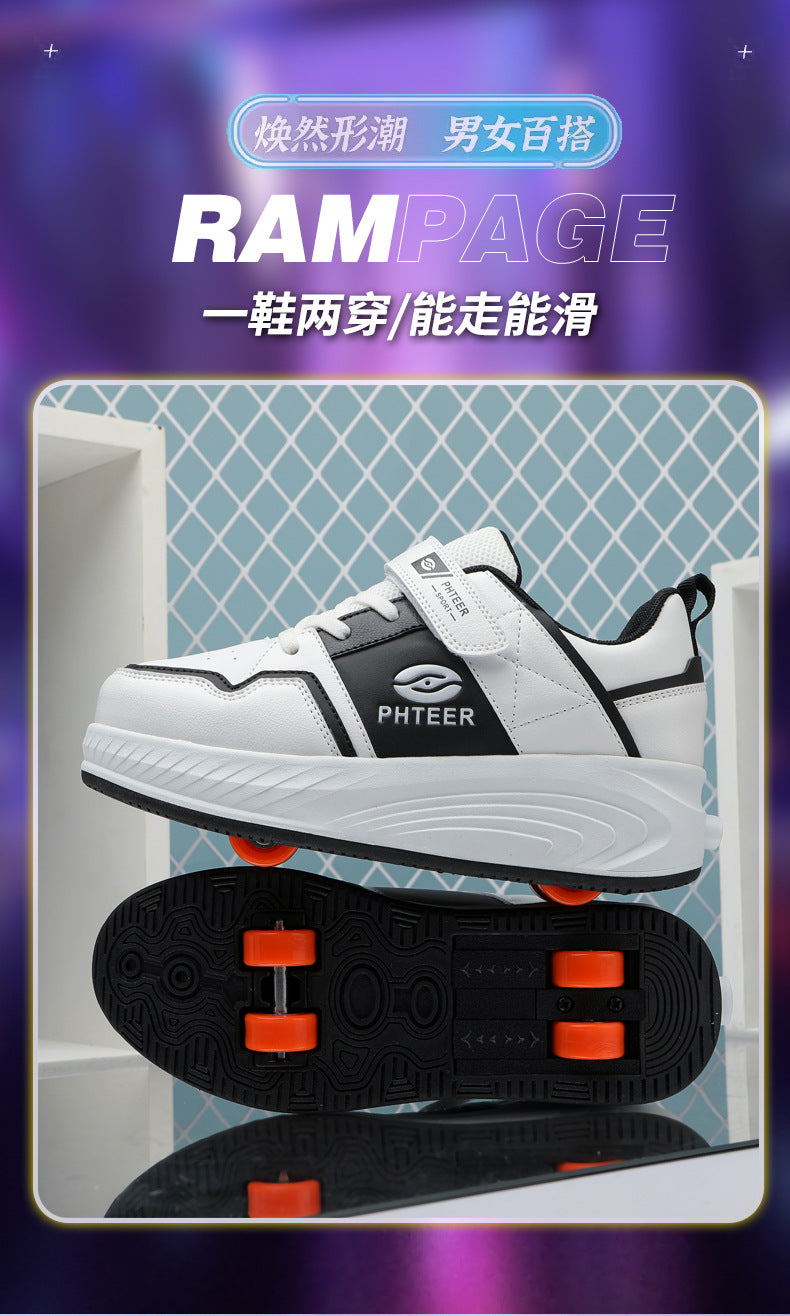 Girls' Roller Shoes Autumn and Winter New Model Children's Four-Wheel Automatic Sliding Skates for Older Kids Sports Roller Shoes