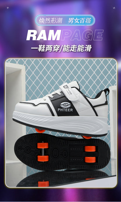 Girls' Roller Shoes Autumn and Winter New Model Children's Four-Wheel Automatic Sliding Skates for Older Kids Sports Roller Shoes