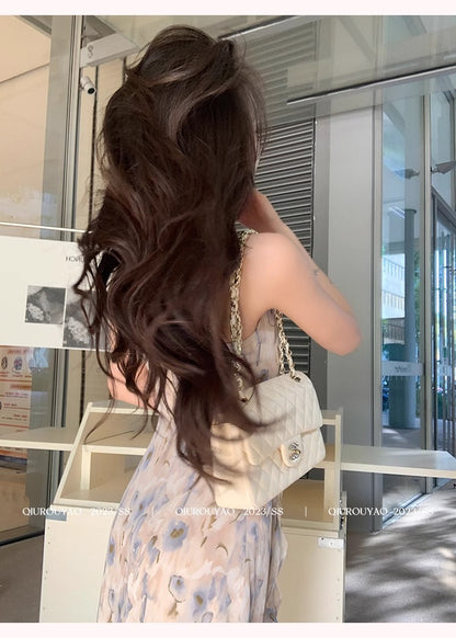 French Style Waisted Gentle Floral dress Women's Seaside Beach Vacation Fairy dress Elegant Pure Slip Dress