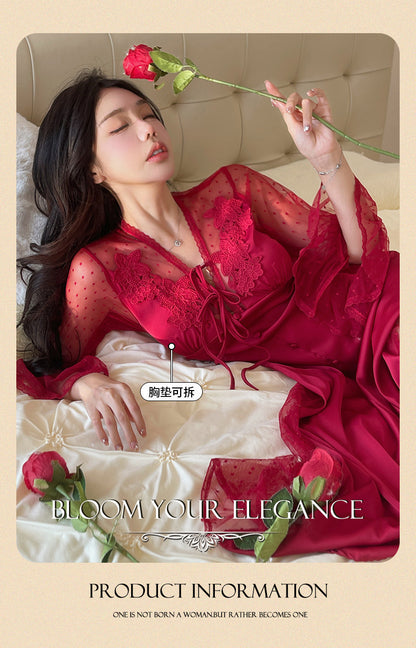 Sexy Pajamas Women's dress Ice Silk French Court with Chest Pad Pure Desire Fairy Nightdress 2025 New Summer