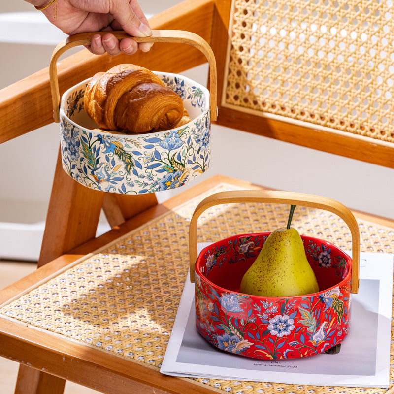 French Style Fruit Plate High-end Exquisite and High-value Fruit Plate Living Room Coffee Table Household Afternoon Tea Dim & Cam Plate Ceramic Basket