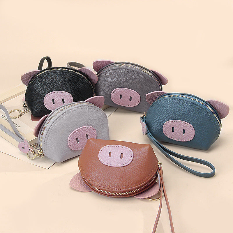 First Layer Cowhide Zipper Small Wallet Korean Style Simple Mini Keychain Coin Storage Bag Genuine Leather Coin Purse for Women