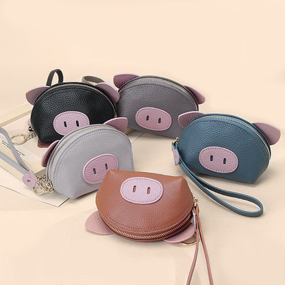 First Layer Cowhide Zipper Small Wallet Korean Style Simple Mini Keychain Coin Storage Bag Genuine Leather Coin Purse for Women