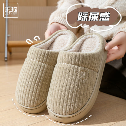 Women's Thick-Soled Winter Non-Slip Couple Indoor Warm Home Slippers with Fur for Men and Women