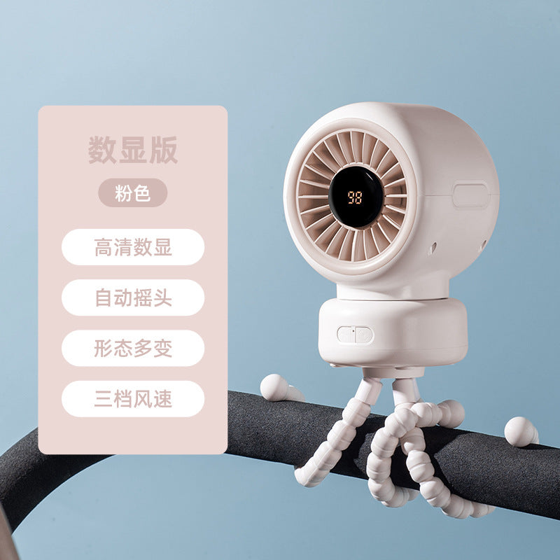 Cross-border stroller octopus mini fan outdoor silent large air volume shaking head can be handheld USB charging