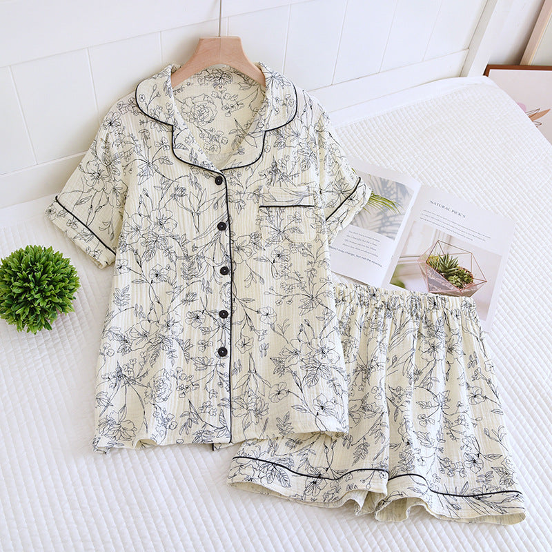 New pajamas women's summer cool pure cotton crepe vest suit outdoor home wear summer wholesale