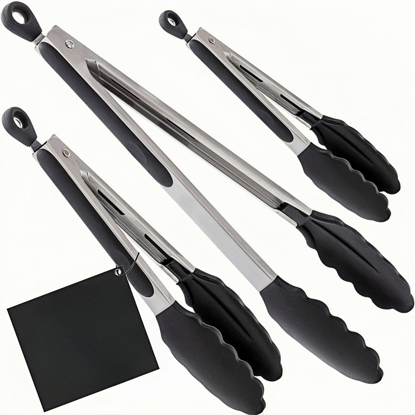 Cross-Border Black Silicone Clips, High Temperature Resistant Kitchen Food Frying Stainless Steel Fried Steak Clips, Special Food Clips for Cooking