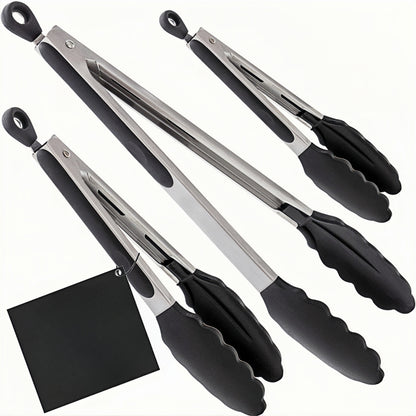Cross-Border Black Silicone Clips, High Temperature Resistant Kitchen Food Frying Stainless Steel Fried Steak Clips, Special Food Clips for Cooking