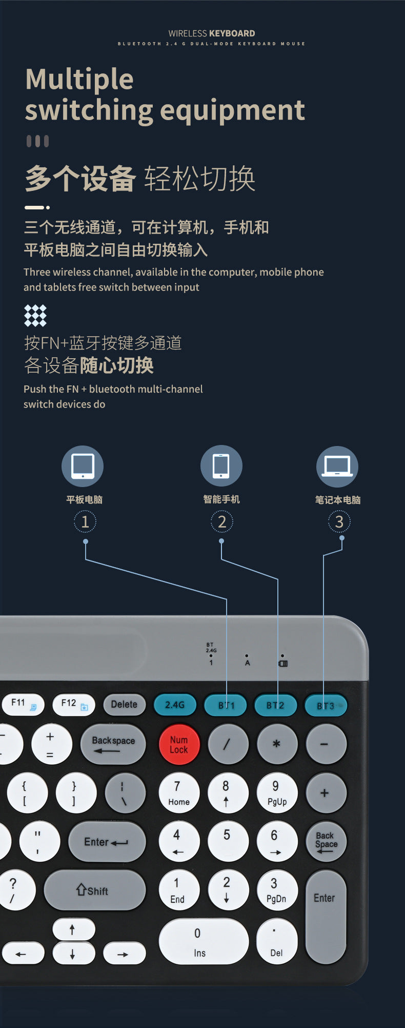Charging 2.4G Bluetooth Three-mode Card Slot Keyboard Mouse suit Tablet Notebook Desktop Computer General