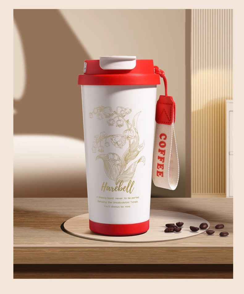 316 stainless steel Lily of the valley coffee cup double vacuum thermos cup high color value outdoor portable accompanying double drinking cup