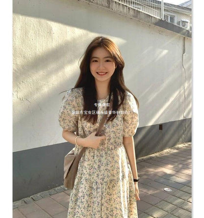 Summer 2024 New Seaside Vacation Elegant Floral Dress Platycodon grandiflorum Tea Break French Long Dress Women's Spring Dress